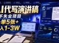AI代写演讲稿，永不失业项目，一单5张+，月入1-3W