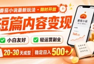 番茄小说最新短篇玩法，稳定日入500+！副业必看，小白可玩，限时开放