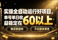 实操全自动运行好项目，单号单日收益稳定在60以上，稳定收益快，小白副业首选
